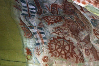 Cave art of the Chumash people, c. 1000 years old. Painted Cave near Santa Barbara, California.