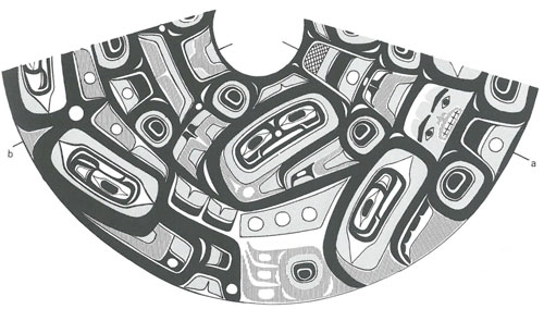 Traditional pattern on a woven spruce root hat, made by the Tlingits, Northwest Coast.