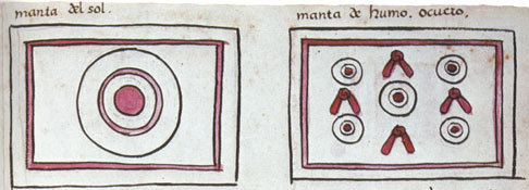 Fig. 21: Aztec sun symbols: The sun (left) and the â€œoccult smokeâ€ (right).