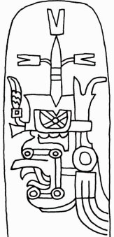 Fig. 5: God II (maize god?) with flame eyebrows and four connected concentric circles arranged around the open mouth. Detail of an engraved Olmec celt of unknown origin.
